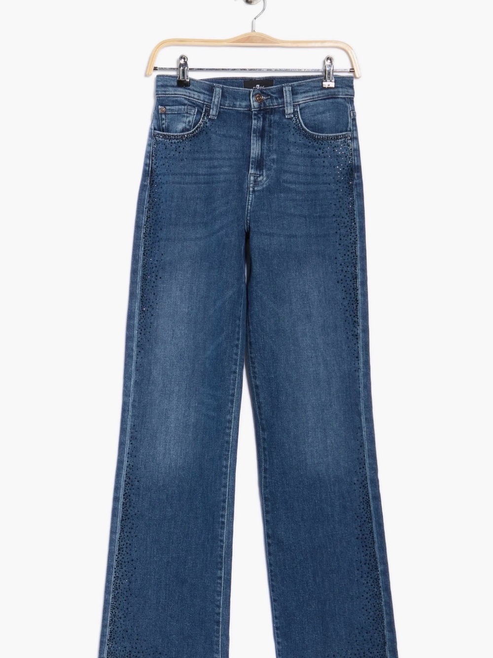 7 For All Mankind Blue Wide-Leg Jeans with Subtle Side Detailing